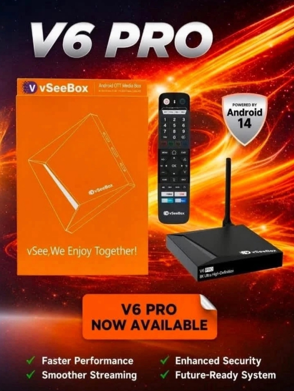 vSeeBox V6 Pro Android 14 2026 TV Media Box Brand New